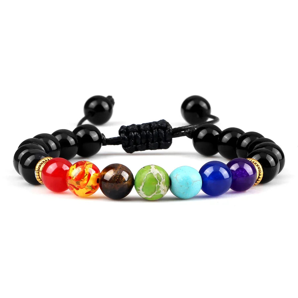 7_chakra_stones_bracelet_with_Obsidian_stone