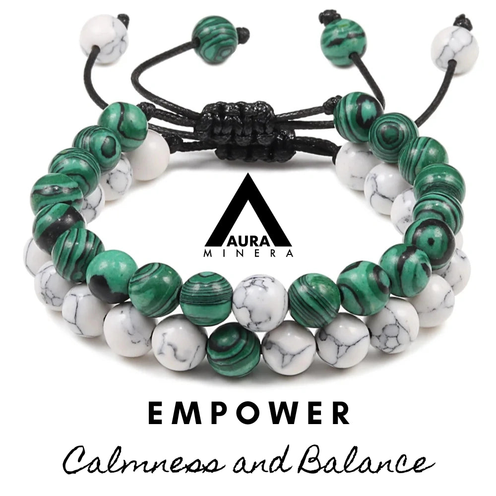 Duo bead bracelet Howlite malachite