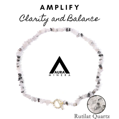 white and black rutilated quartz necklace